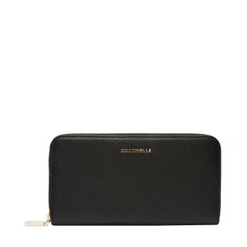 Metallic soft zip around wallet noir