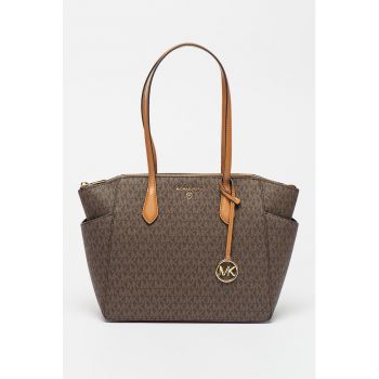 Geanta shopper de piele ecologica cu imprimeu monograma Marilyn