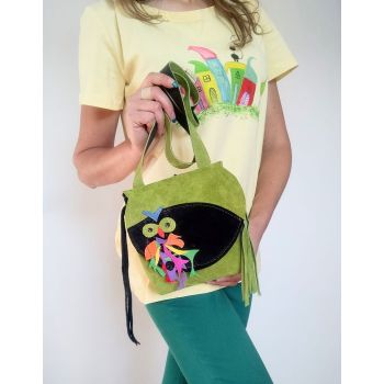 Geanta handmade  din piele naturala ,cu bufnita,unicat