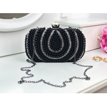 Poșetă clutch neagră cu perluțe Eve