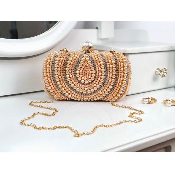 Poșetă clutch rose gold cu perluțe Eve