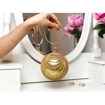 Poșetă clutch rotundă aurie cu pietricele strălucitoare Highlight