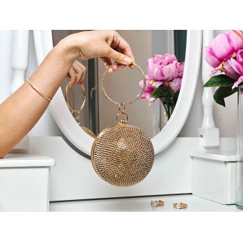 Poșetă clutch rotundă aurie cu pietricele strălucitoare Shiny Star