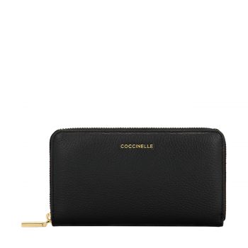 Metallic soft large zip around wallet noir