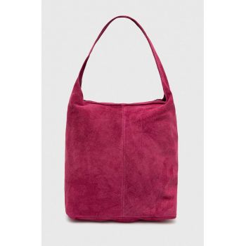 Answear Lab geanta de mana din piele intoarsa Culoarea roz