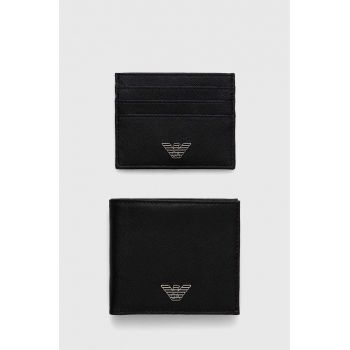 Emporio Armani portofel din piele si suport pentru card barbati, culoarea negru