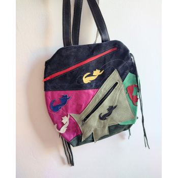 Rucsac handmade multicolor cu pisicute,unicat
