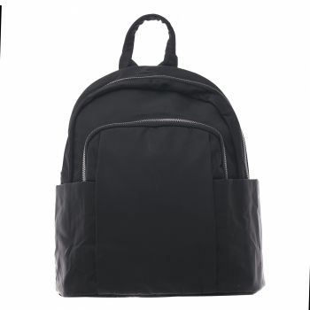 Rucsac chic din fas negru lucios, cu buzunare laterale