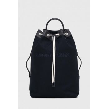 Emporio Armani rucsac barbati, culoarea albastru marin, mare, cu imprimeu