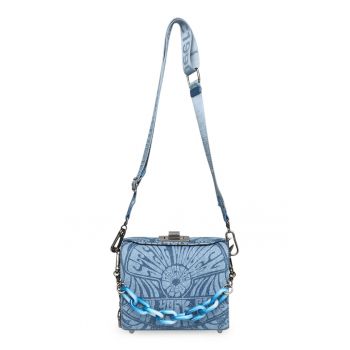 Geanta crossbody de piele saffiano sintetica si denim Dandy