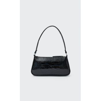 Stradivarius Geantă Crossbody Cu Presaj Piele De Crocodil Și Fermoar Negru M