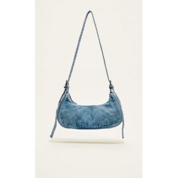 Stradivarius Geantă Crossbody Din Denim Cu Lună Denim Albastru Deschis Mediu M