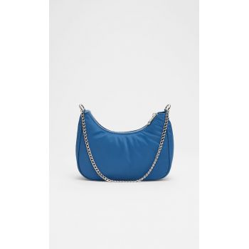 Stradivarius Geantă Crossbody Din Textil Cu Lanț Albastru M