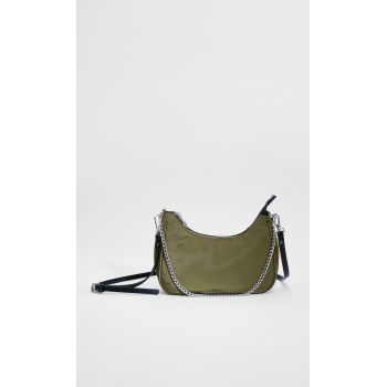 Stradivarius Geantă Crossbody Din Textil Cu Lanț Kaki M