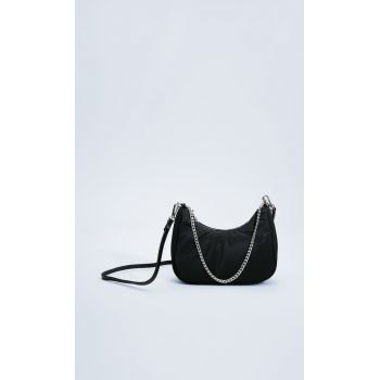 Stradivarius Geantă Crossbody Din Textil Cu Lanț Negru M