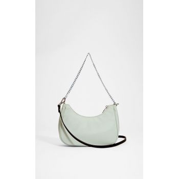 Stradivarius Geantă Crossbody Din Textil Cu Lanț Verde Pastel M