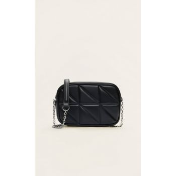 Stradivarius Geantă Crossbody Matlasată Cu Lanț Negru M