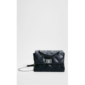 Stradivarius Geantă Crossbody Matlasată Cu Lanț Negru M