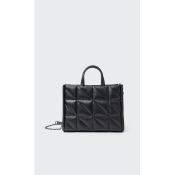 Stradivarius Geantă Shopper Medie Matlasată Negru M