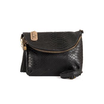 Geanta crossbody din piele cu aspect de piele de crocodil Lydia