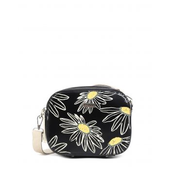 Geanta Doca cross over neagra de dama cu imprimeu floral