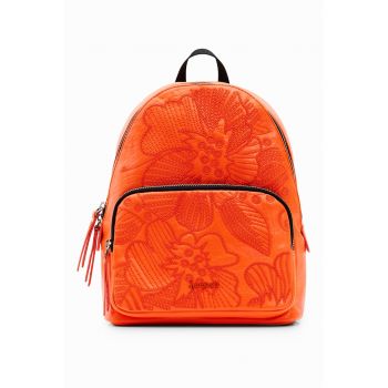 Rucsac mic de piele ecologica cu broderie florala