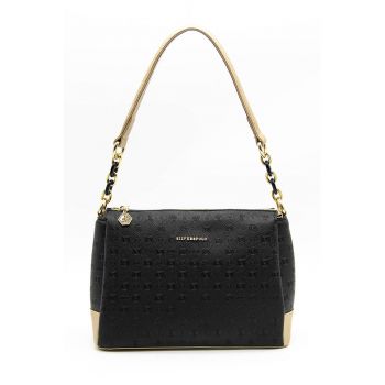 Geanta crossbody de piele ecologica cu logo metalic