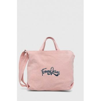 Tommy Jeans geanta de bumbac culoarea roz ieftina