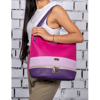 Geanta Piele, Model Pretta-8101 Magenta-Liliac-Indigo