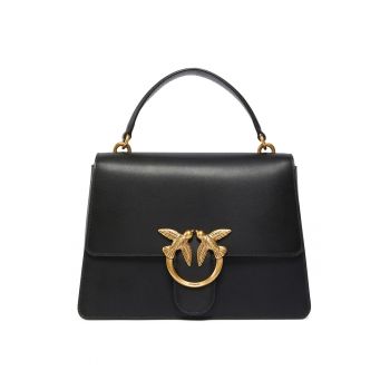 Geanta de piele cu bareta de umar si aplicatie logo Love One