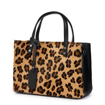 Geanta din piele cu par de ponei Filomela animal print ieftina