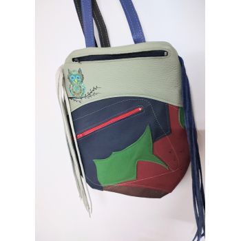 Rucsac handmade multicolor cu bufnita ,unicat