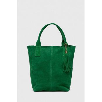 Answear Lab geanta de mana din piele intoarsa culoarea verde