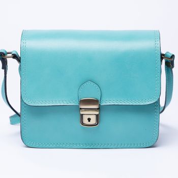 Geanta crossbody din piele naturala, tip postas, turquoise ieftina