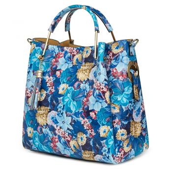 Geanta dama din piele naturala Fabiana cu model floral FF2