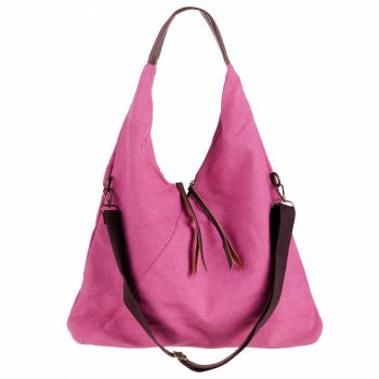 Geanta de umar din material textil si cu bareta crossbody, fucsia