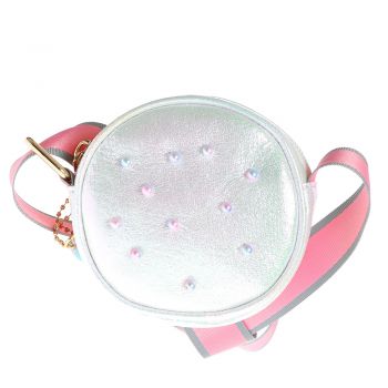 Geanta rotunda cu perle acrilice roz