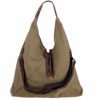 Geanta de umar din material textil si cu bareta crossbody, kaki Geanta de umar din material textil si cu bareta crossbody, kaki