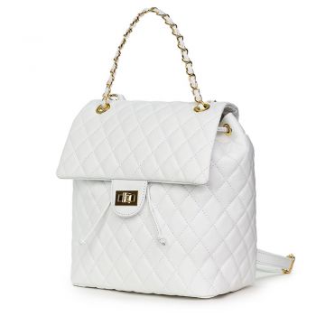Rucsac din piele matlasata Marty alb