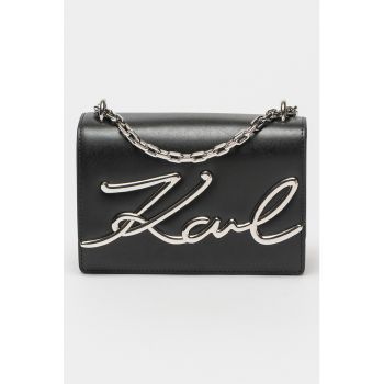Geanta crossbody de piele cu aplicatie logo metalica K/Signature