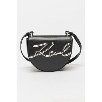 Geanta crossbody din piele cu aplicatie logo metalica Signature