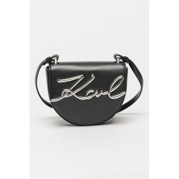 Geanta crossbody din piele cu aplicatie logo metalica K/Signature