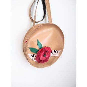 Tolba bej handmade cu pian ,trandafir si mesaj,unicat