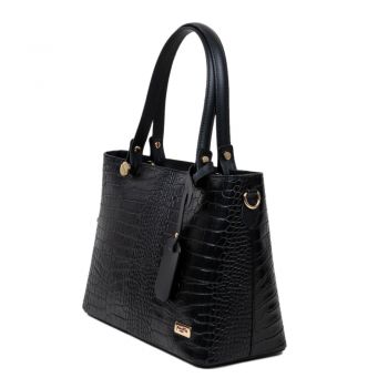 Geanta Piele, Model Pretta 8154 Negru Croco