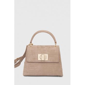 Furla geanta de mana din piele intoarsa culoarea bej