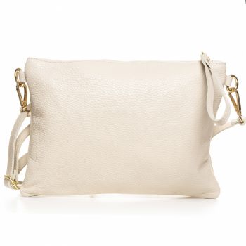 Geanta plic crossbody alb ivory, din piele naturala