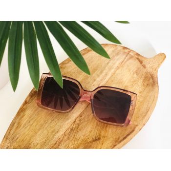 Ochelari de soare rose nude cu lentile în degrade negru-roz O136