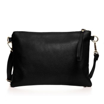 Geanta plic crossbody neagra, din piele naturala