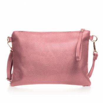 Geanta plic crossbody roz prafuit, din piele naturala