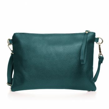 Geanta plic crossbody turcoaz inchis, din piele naturala